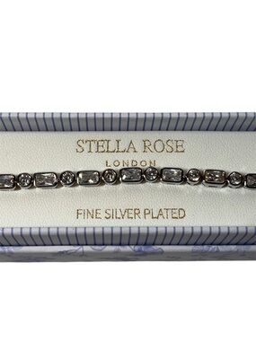 New STELLA ROSE Silver-Plated Clear Crystal Tennis Bracelet. Circle square